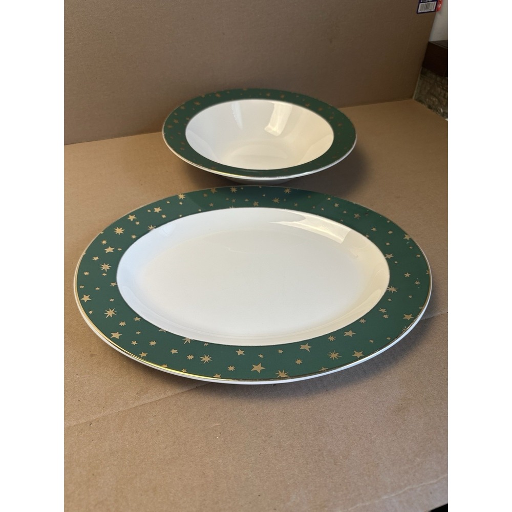 Sakura Galaxy 14k Gold Trim 2-Pc Serving Set - Large 14" Platter & 12" Bowl
